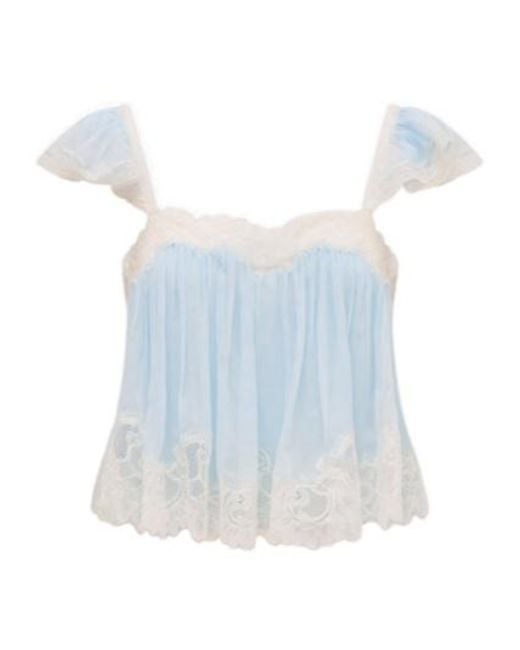 LoveShackFancy Blue Lava Ruffled Lace Top