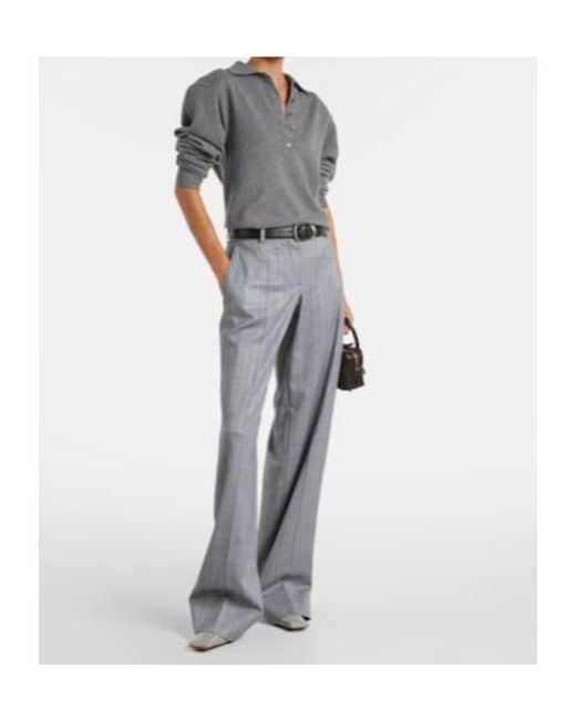 Stella McCartney Gray Striped Wool Wide-Leg Pants