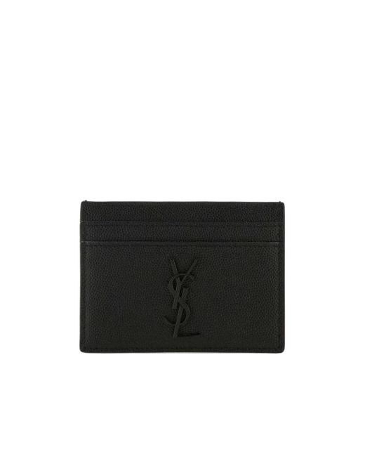 Saint Laurent Black Cassandre Logo Plaque Card Holder for men