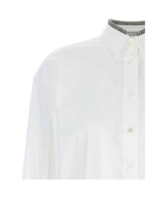 Brunello Cucinelli White Monili-Detailed Long-Sleeved Shirt
