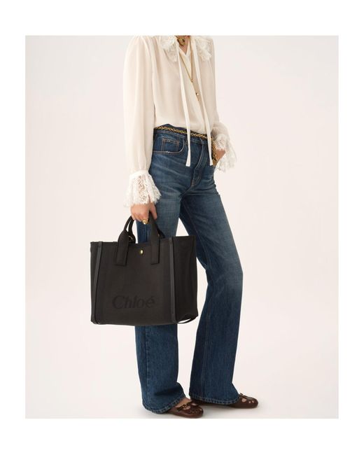 Chloé Black Chloé Carry Logo Detailed Large Tote Bag