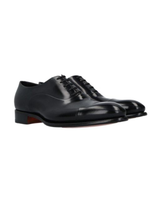 Santoni Black Oxford Lace-Up Shoes for men