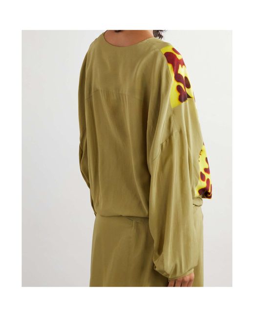 Dries Van Noten Yellow Pattern-Printed Draped Top