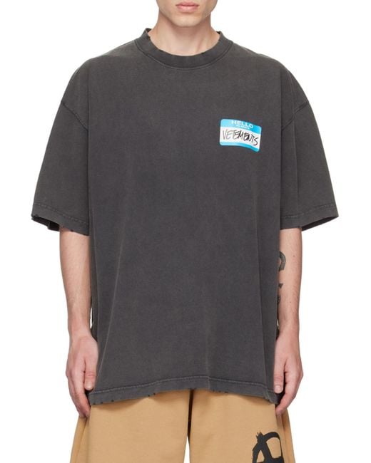 Vetements Gray My Name Is Cotton T-Shirt for men
