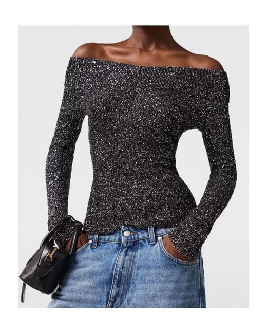 Stella McCartney Black Sequin Off-Shoulder Jumper