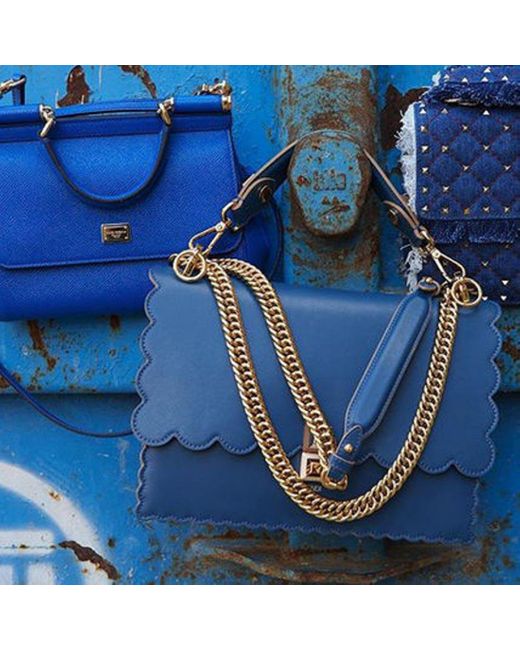 Fendi Blue Kan I Scallop-Edged Handbag