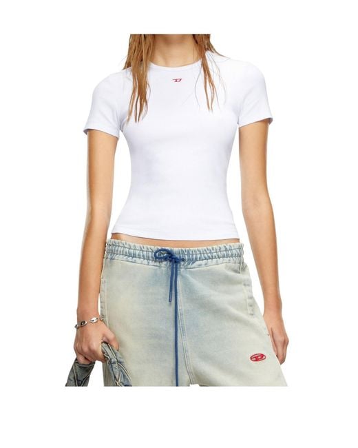 DIESEL White T-Ele-Long-D Crewneck T-Shirt