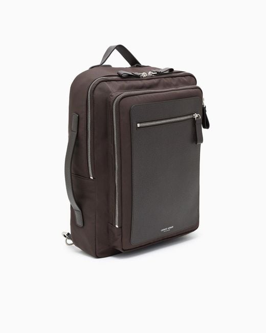 Giorgio Armani Black Logo Printed Zipped Backpack for men