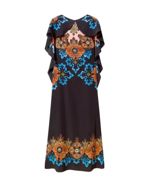LaDoubleJ Blue Floral-Print Midi Day Dress