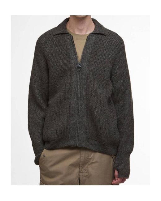 Barbour Black Zip-Fastening Ribbed-Knit Cardigan for men