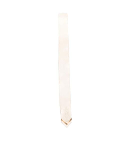 Bode White Embroidered Satin Tie for men