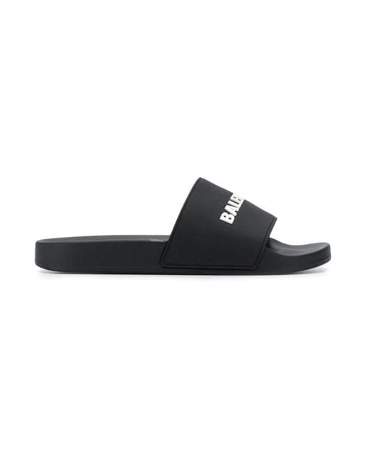 Balenciaga Black Logo Printed Pool Slides for men
