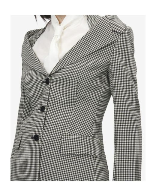 McQueen Gray Gingham Check Off-The-Shoulder Harness Jacket