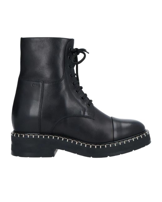 Chloé Black Solid Color Round Toe Leather Boots