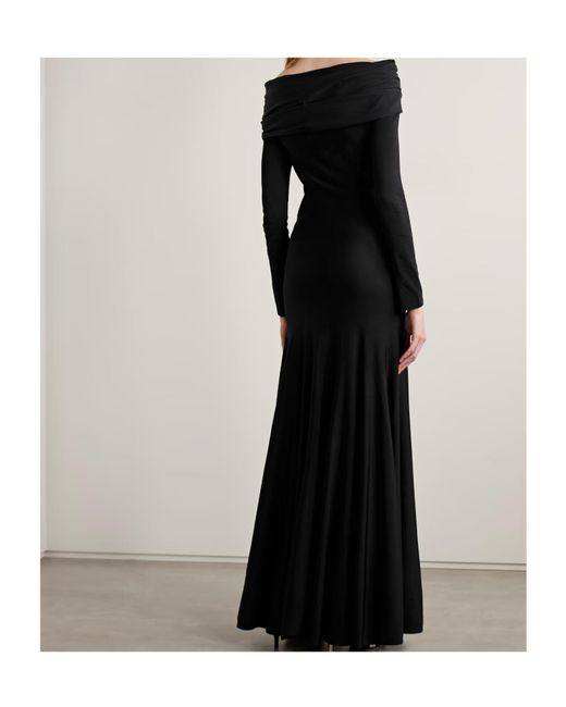 Khaite Black Genesis Off-The-Shoulder Knit Maxi Dress