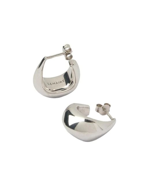 Lemaire Metallic Logo-Engraved Small Curved Drop Earrings