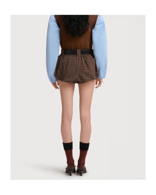 Marni Brown Poplin Bloomers With Checked Pattern