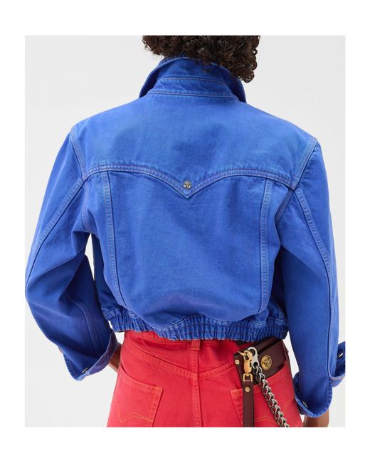 Versace Blue Cropped Non-Stretch Denim Jacket
