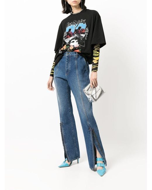MSGM Black Collage-Print Oversized T-Shirt