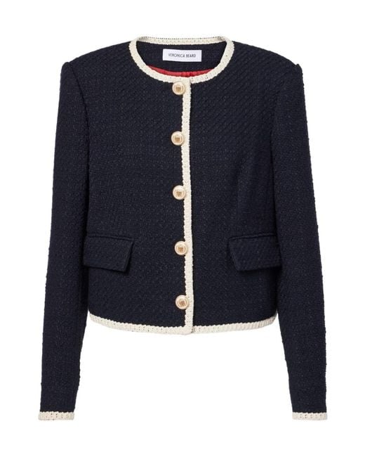 Veronica Beard Blue Mabel Cropped Tweed Jacket