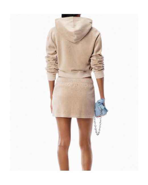 Alexander Wang Natural T By Embellished Hotfix Velour Shrunken Hoodie