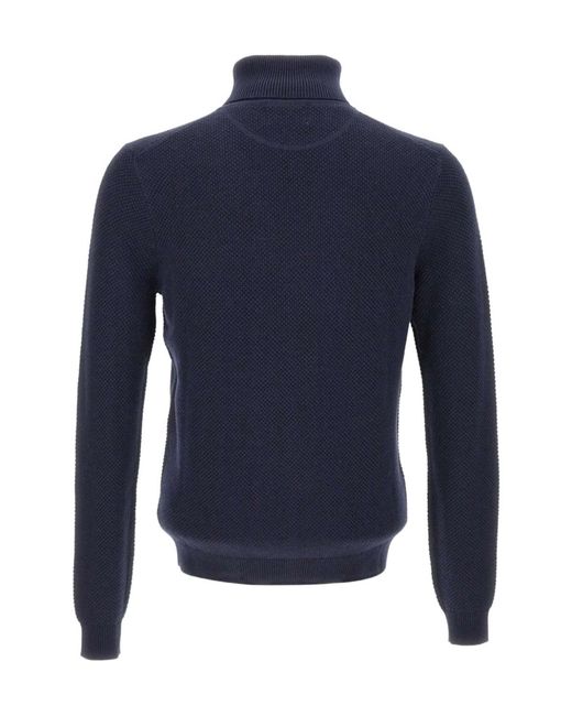 Sun 68 Blue Textured Turtleneck Knitted Sweater for men