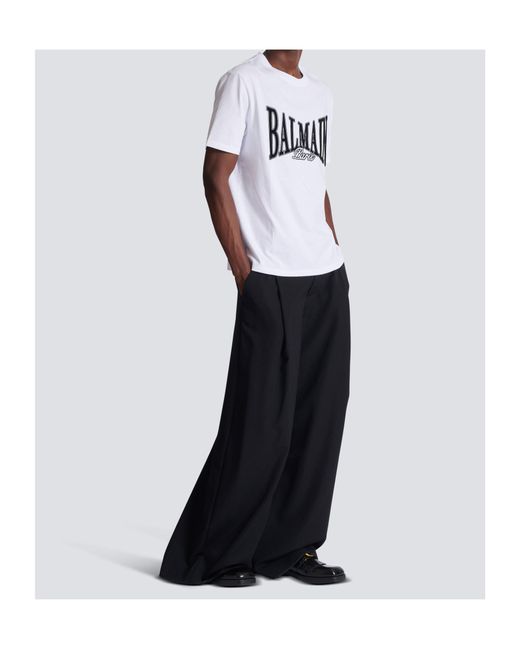 Balmain White Short-Sleeved T-Shirt With Flocked College Print for men