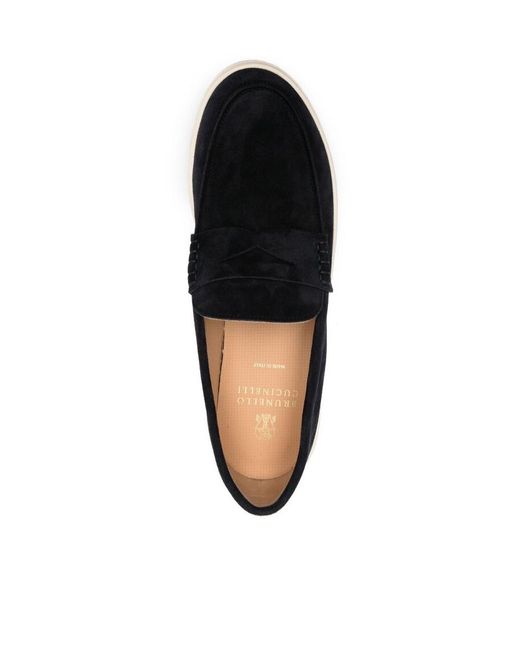 Brunello Cucinelli Black Penny-Slot Round-Toe Loafers for men