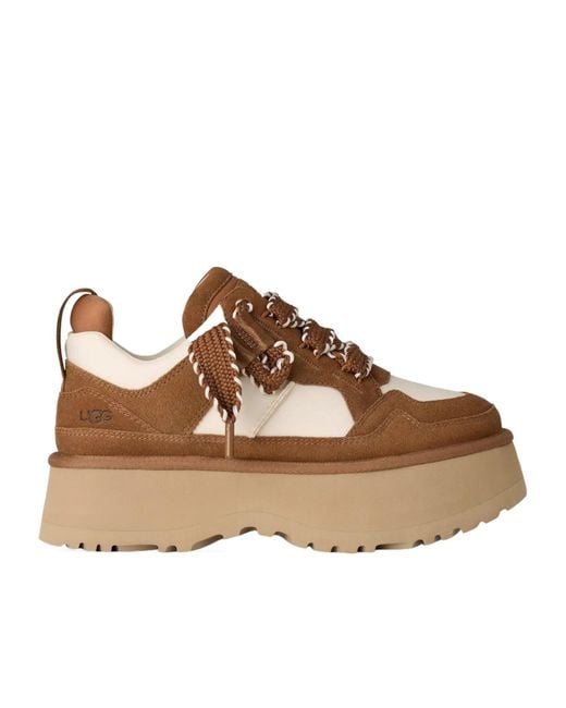Ugg Brown Astromel Logo Debossed Lace-Up Sneakers