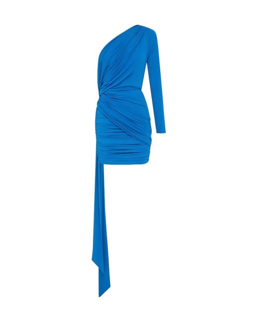 Alex Perry Blue One Sleeve Drape Mini Dress