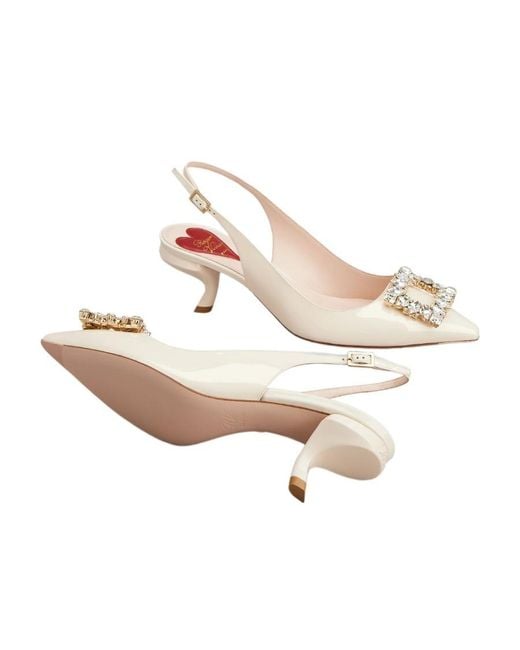 Roger Vivier Natural Virgule Strass Buckle Slingback Pumps