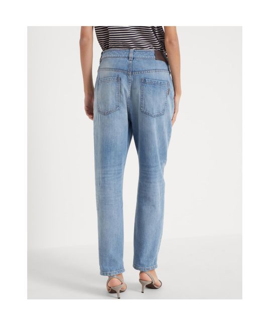 Brunello Cucinelli Blue Logo Patch Tapered Leg Jeans