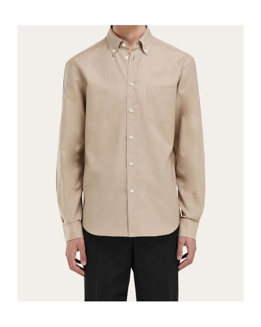 Ferragamo Natural Ferragamo Monogram Long Sleeved Shirt for men