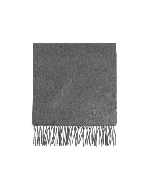 Max Mara Gray Logo-Embroidered Fringed Scarf