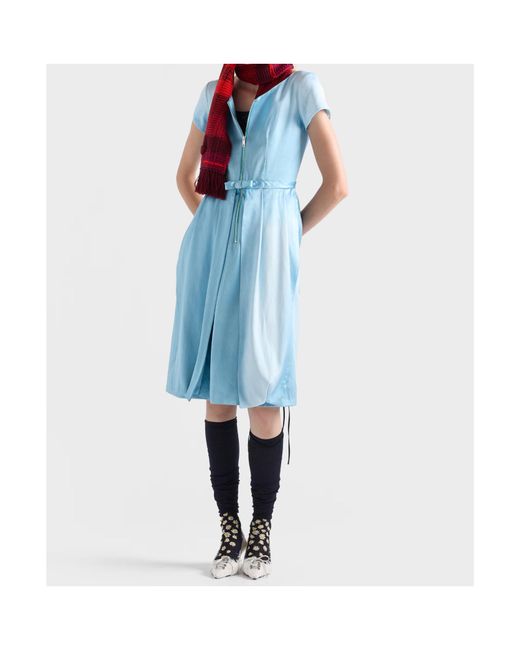 Prada Blue Washed Silk Duchesse Dress