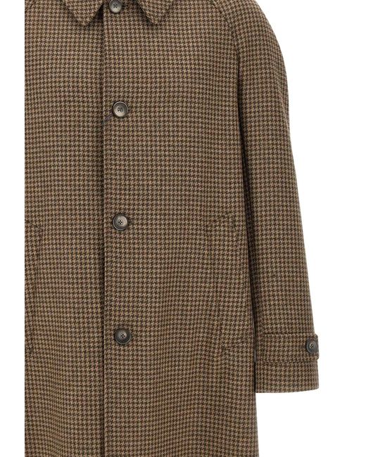 Herno Brown Houndstooth Button Coat for men