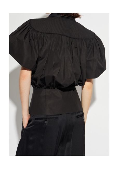 Lanvin Black Puff Sleeved Gathered Top