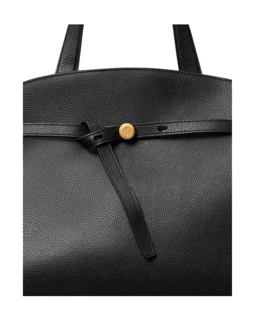 Tory Burch Black Logo-Plaque Leather Tote Bag