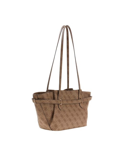 Guess Brown Yesba Monogram-Pattern Padlock-Detail Shoulder Bag