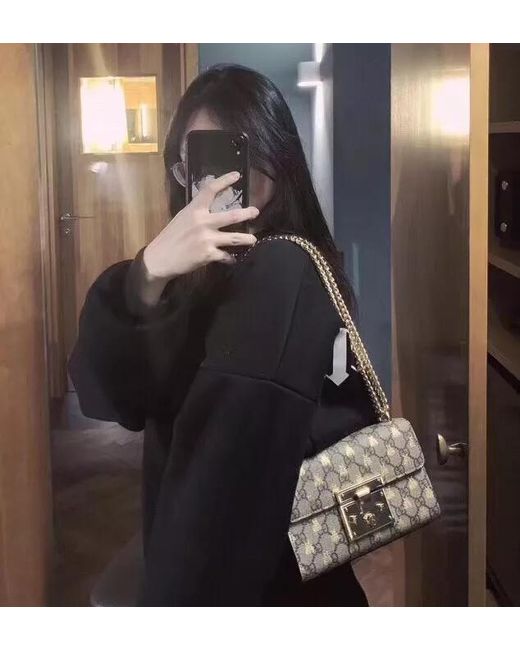 Gucci Natural Gg Bees Padlock Small Shoulder Bag