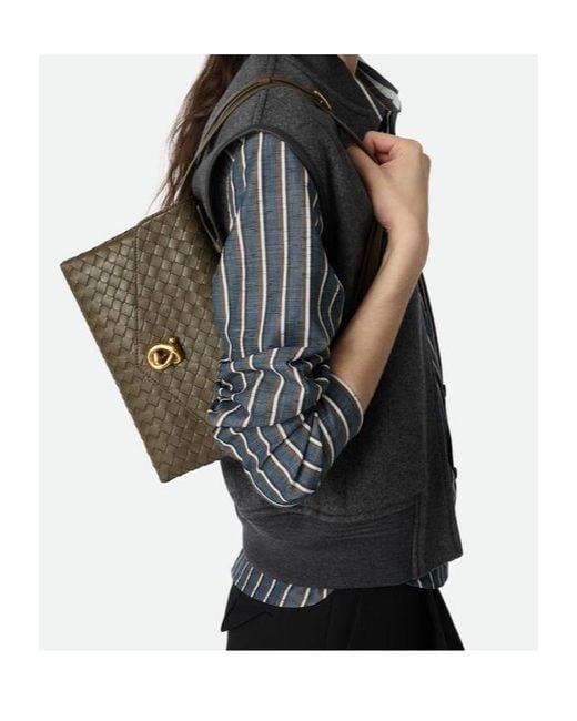 Bottega Veneta Green Intrecciato Knot Lock Crossbody Bag