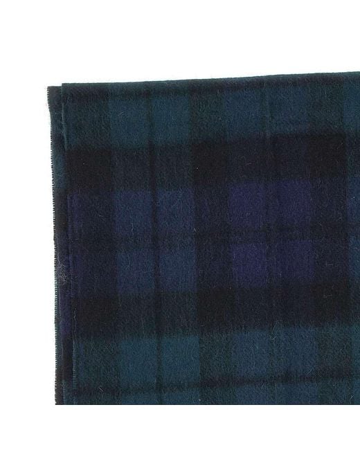 Barbour Blue Checked Pattern Fringed Scarf for men