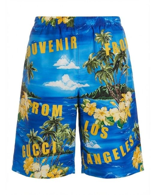 Gucci Blue Printed Swim Shorts for men