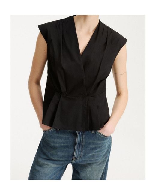 Marella Black Sleeveless Poplin Top