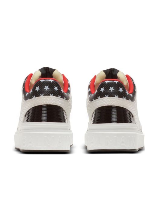 Balmain White B Court Star Printed Mid Top Sneakers for men