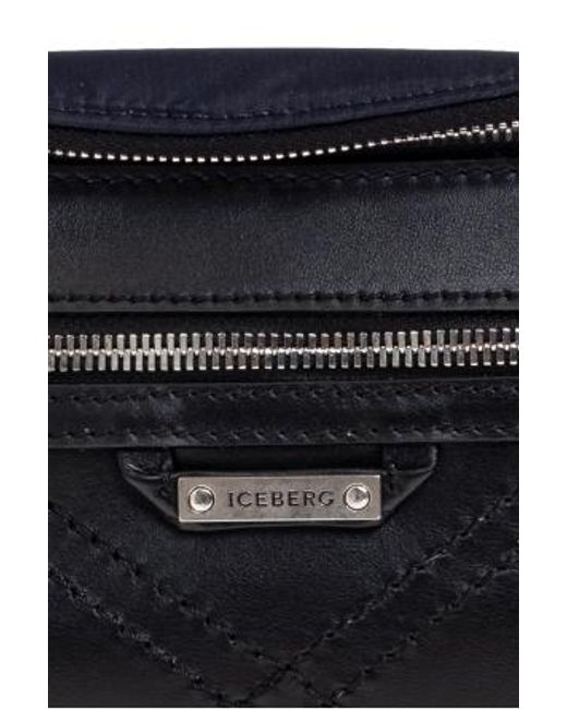 Iceberg Blue Quilted Zip Belt Messenger Bag for men