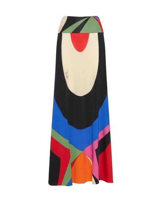 Emilio Pucci Blue Goccia Printed Polished Extra-Long Skirt