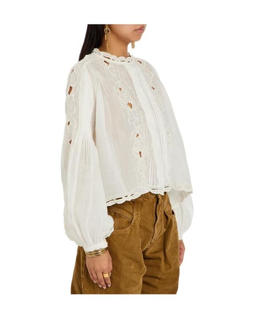 Isabel Marant White Floral-Embroidered Ramie Blouse