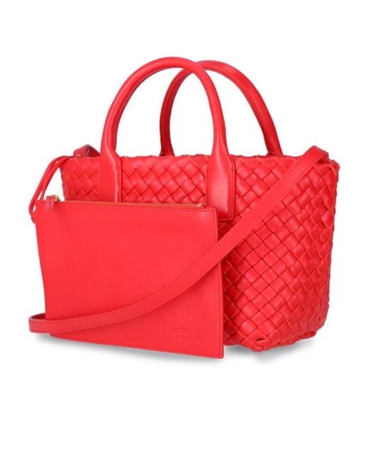 Bottega Veneta Red Mini Cabat Logo Knitted Shoulder Bag
