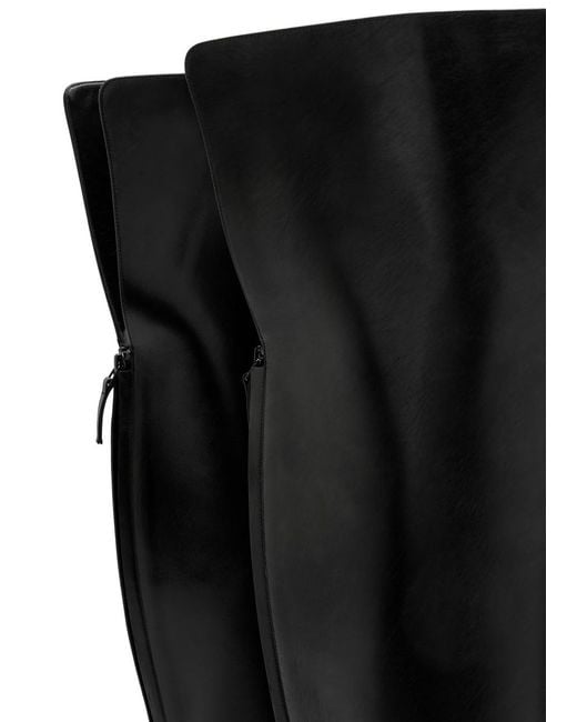 Manolo Blahnik Black Gore Leather Over-The-Knee Boots